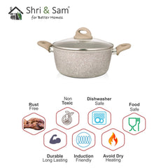 Aluminium Non - Stick Casserole with Glass Lid Rockline