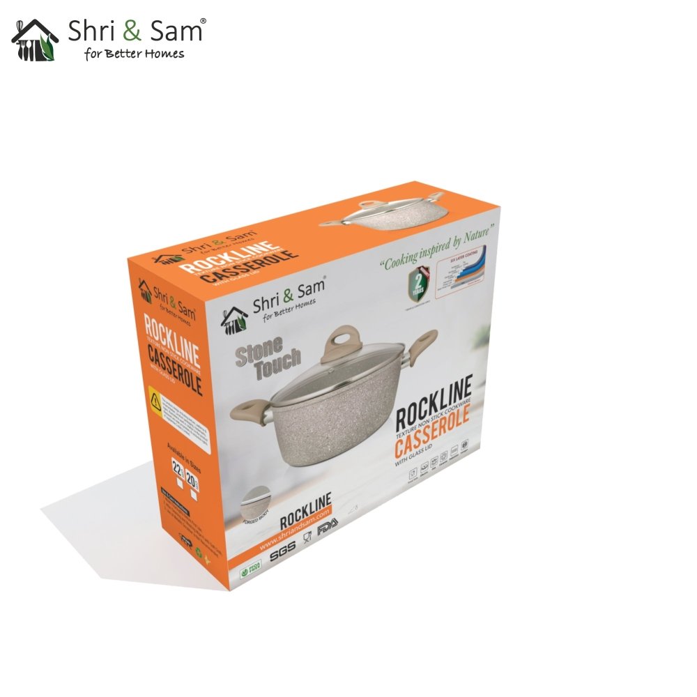 Aluminium Non - Stick Casserole with Glass Lid Rockline