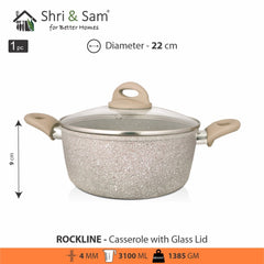 Aluminium Non - Stick Casserole with Glass Lid Rockline