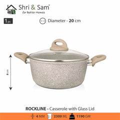 Aluminium Non - Stick Casserole with Glass Lid Rockline