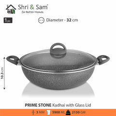 Aluminium Non - Stick Kadhai with Glass Lid Primestone