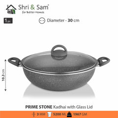 Aluminium Non - Stick Kadhai with Glass Lid Primestone