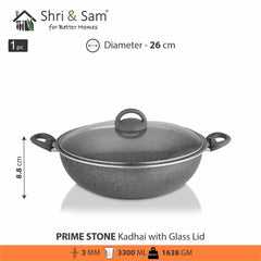 Aluminium Non - Stick Kadhai with Glass Lid Primestone