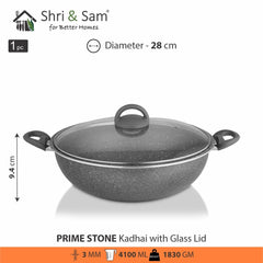 Aluminium Non - Stick Kadhai with Glass Lid Primestone