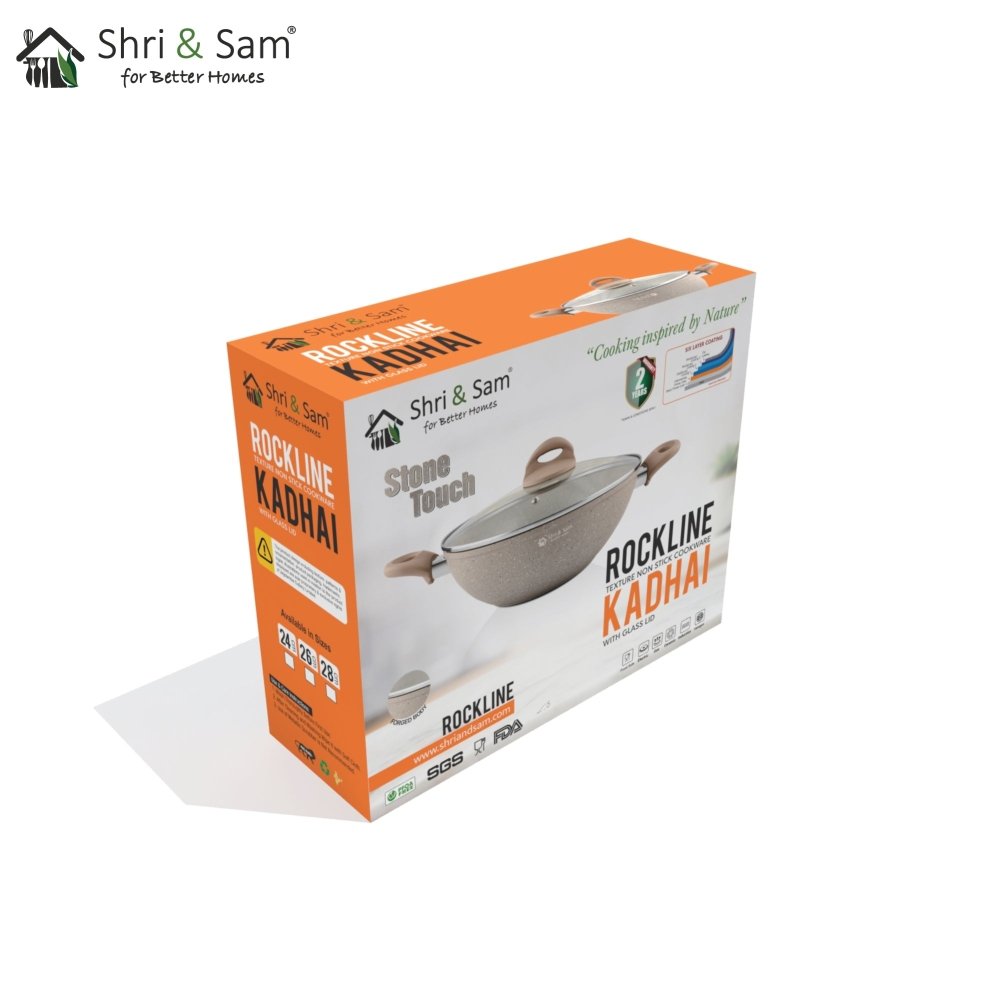 Aluminium Non - Stick Kadhai with Glass Lid Rockline