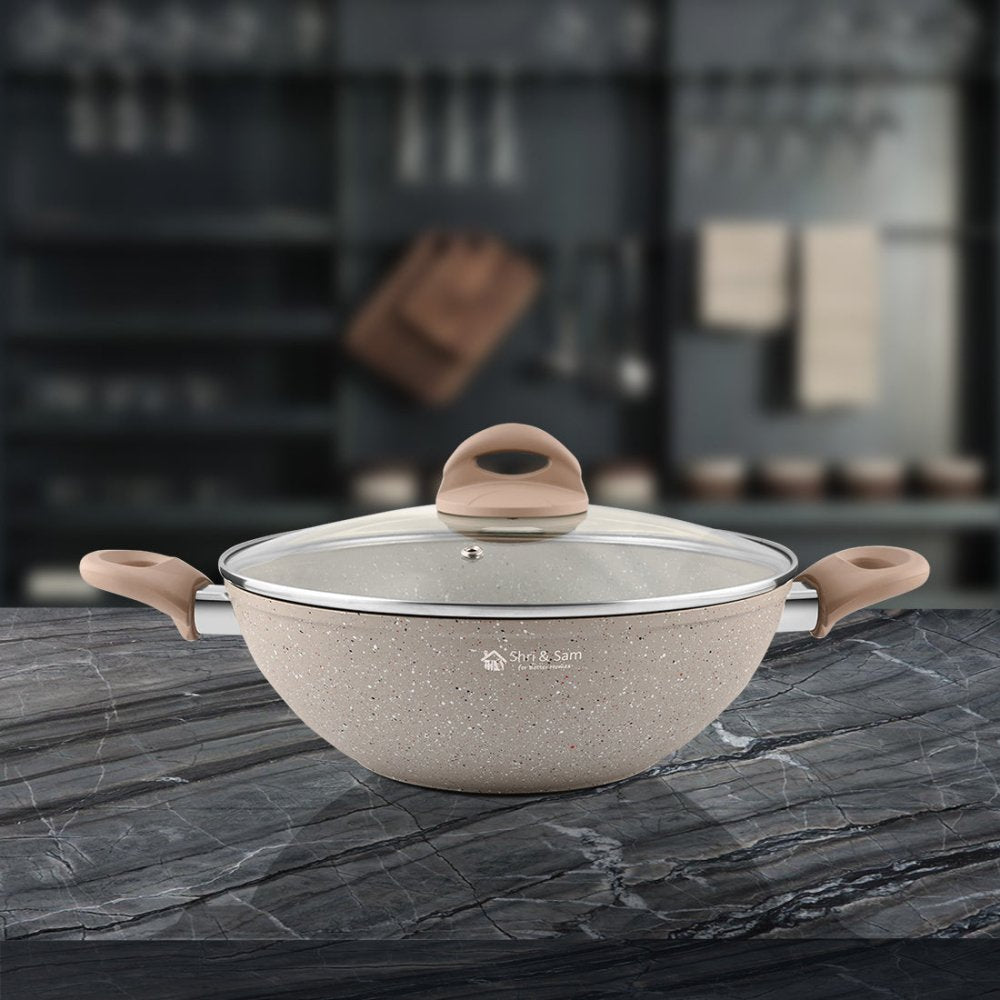 Aluminium Non - Stick Kadhai with Glass Lid Rockline