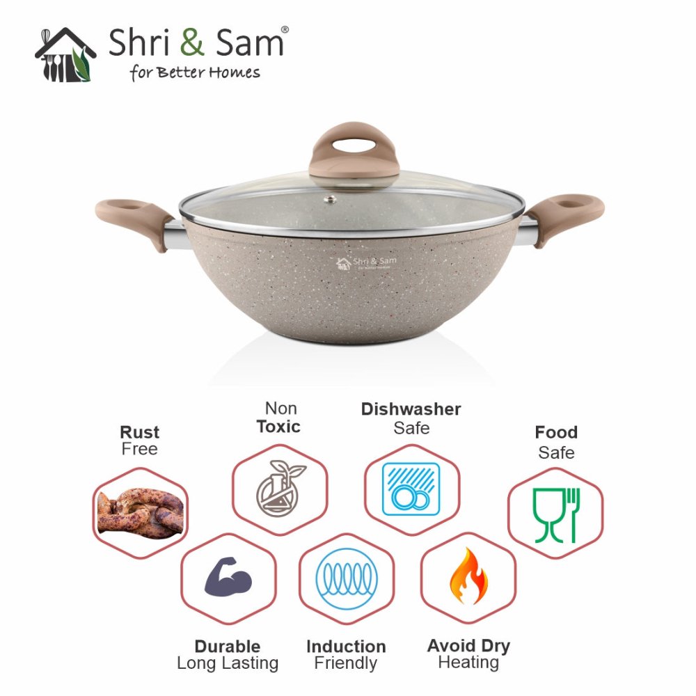 Aluminium Non - Stick Kadhai with Glass Lid Rockline