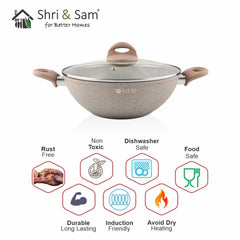 Aluminium Non - Stick Kadhai with Glass Lid Rockline