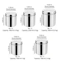 VINOD Stainless Steel Deep Dabba Set of 5 - 1000 ml, 1400 ml, 1800 ml, 2300 ml & 3000 ml in Heavy Gauge Steel, Airtight Lids & Rust Free