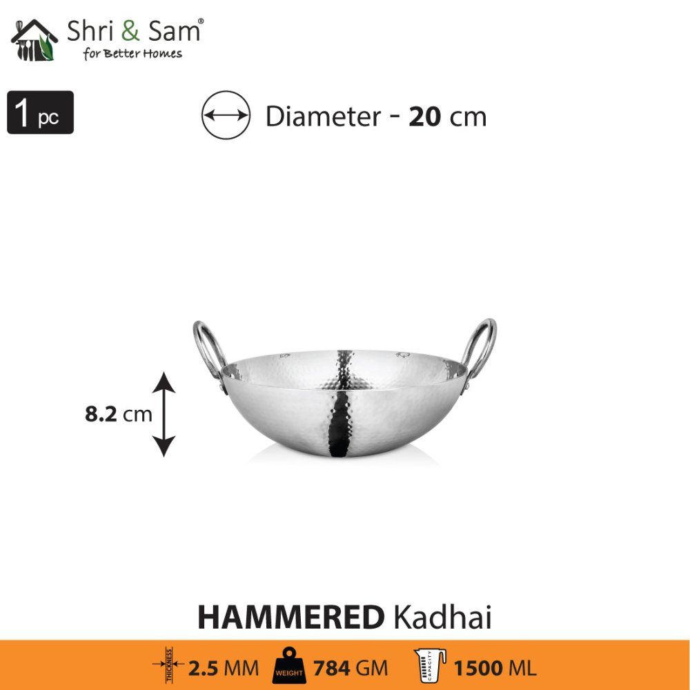 Engrave Stainless Steel Triply Deep Hammered Kadhai Pro