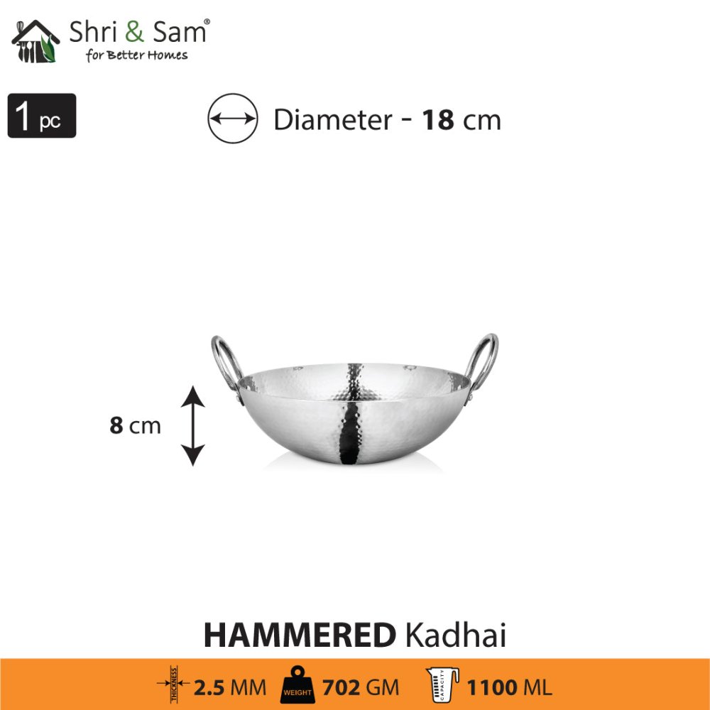 Engrave Stainless Steel Triply Deep Hammered Kadhai Pro