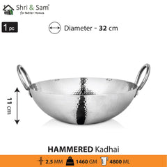Engrave Stainless Steel Triply Deep Hammered Kadhai Pro