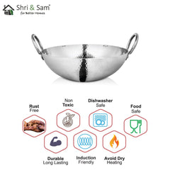 Engrave Stainless Steel Triply Deep Hammered Kadhai Pro