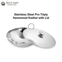 Engrave Stainless Steel Triply Deep Hammered Kadhai with SS Lid Pro