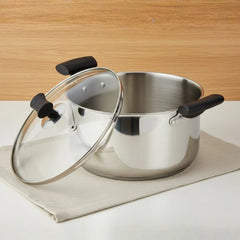 DONIV Stainless Steel Sandwich Bottom Solitaire Sauce Pot with Glass Lid & Side handle, Induction Friendly