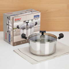DONIV Stainless Steel Sandwich Bottom Solitaire Sauce Pot with Glass Lid & Side handle, Induction Friendly