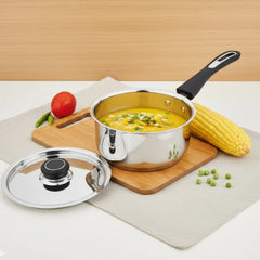 DONIV Stainless Steel Sorrento Saucepan with Steel Lid 1450 ml, 16 cm Sandwich Bottom, Induction Friendly and Dishwasher Safe