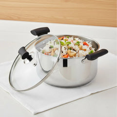 DONIV Stainless Steel Sandwich Bottom Solitaire Sauce Pot with Glass Lid & Side handle, Induction Friendly