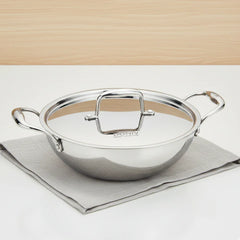 Doniv Titanium Triply Stainless Steel Kadhai with Steel Lid , Induction Friendly