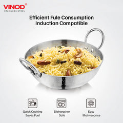 Vinod – Claro Heavy Gauge Stainless Steel Hammered Kadai, 2.5 mm