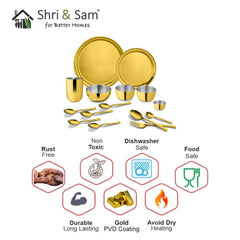 Stainless Steel 15 PCS Dinner Set with Gold PVD Coating Majestic