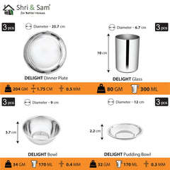Stainless Steel 18 PCS Dinner set (3 People) Delight
