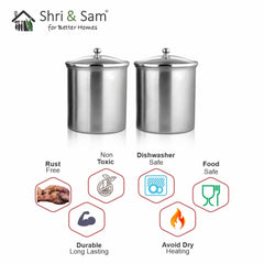 Stainless Steel 2 PCS 700 ML Storage Canister with Air Tight Glass Lid Candy