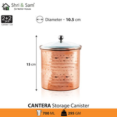 Stainless Steel 2 PCS 700 ML Storage Canister with Air Tight Glass Lid Cantera