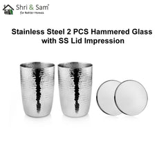 Stainless Steel 2 PCS Hammered Glass with SS Lid Impression