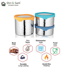 Stainless Steel 3 PCS Hammered Canister with Air Tight Lid Lock N Roll