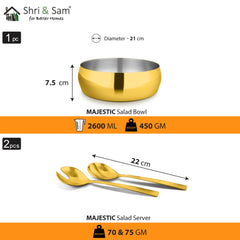 Stainless Steel 3 PCS Salad Bowl with Gold PVD Coating Majestic