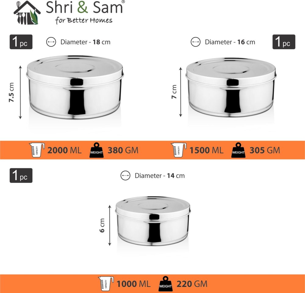 Stainless Steel 3 PCS Storage Container Set