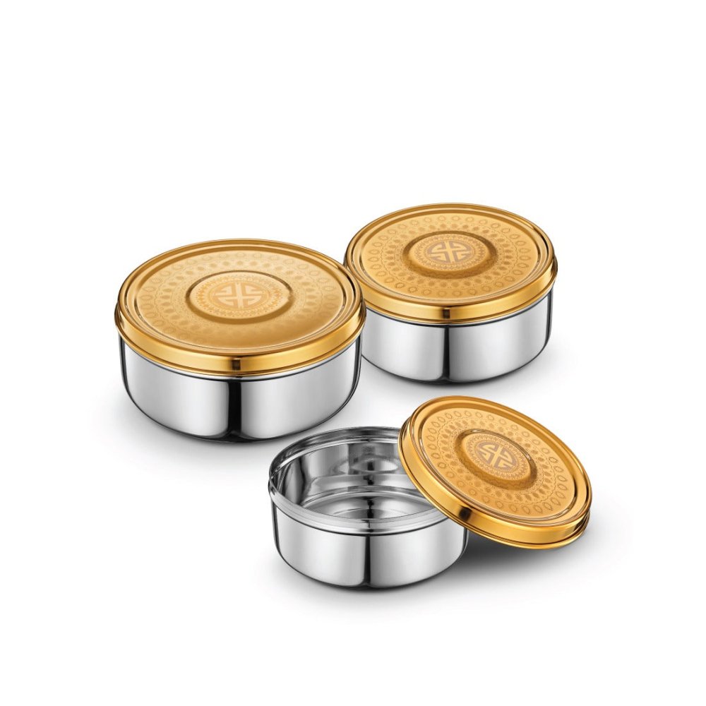 Stainless Steel 3 PCS Storage Container Set with Gold PVD Coating and Laser