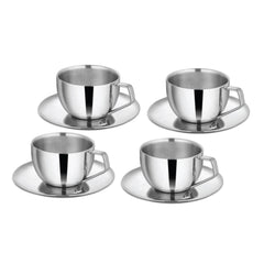 Stainless Steel 4 PCS Double Wall Cup and Saucer Espresso
