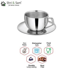 Stainless Steel 4 PCS Double Wall Cup and Saucer Espresso