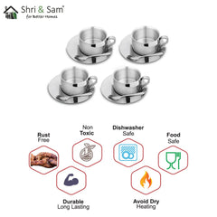 Stainless Steel 4 PCS Double Wall Cup and Saucer First Impression