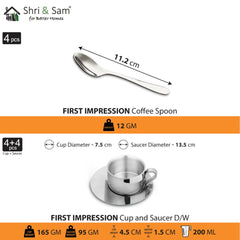 Stainless Steel 4 PCS Double Wall Cup and Saucer First Impression