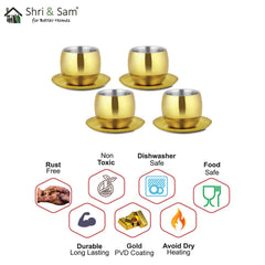 Stainless Steel 4 PCS Double Wall Cup and Saucer with Gold PVD Coating Nikki