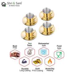 Stainless Steel 4 PCS Double Wall Cup and Saucer with Gold PVD Coating Rise