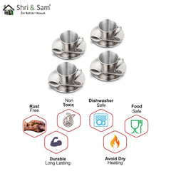 Stainless Steel 4 PCS Double Wall Cup and Saucer with Laser Rise
