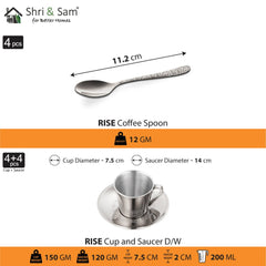 Stainless Steel 4 PCS Double Wall Cup and Saucer with Laser Rise