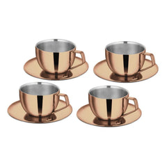 Stainless Steel 4 PCS Double Wall Cup and Saucer with Rose Gold PVD Coating Espresso