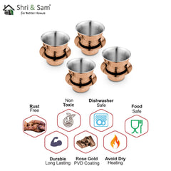 Stainless Steel 4 PCS Double Wall Hammered Coffee Dabra In Tumbler with Rose Gold PVD Coating Congo