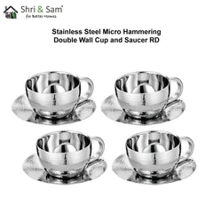 Stainless Steel 4 PCS Double Wall Hammered Cup and Saucer RD