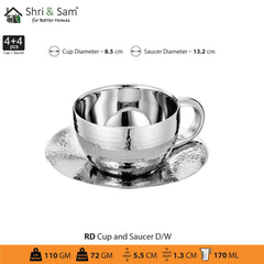 Stainless Steel 4 PCS Double Wall Hammered Cup and Saucer RD