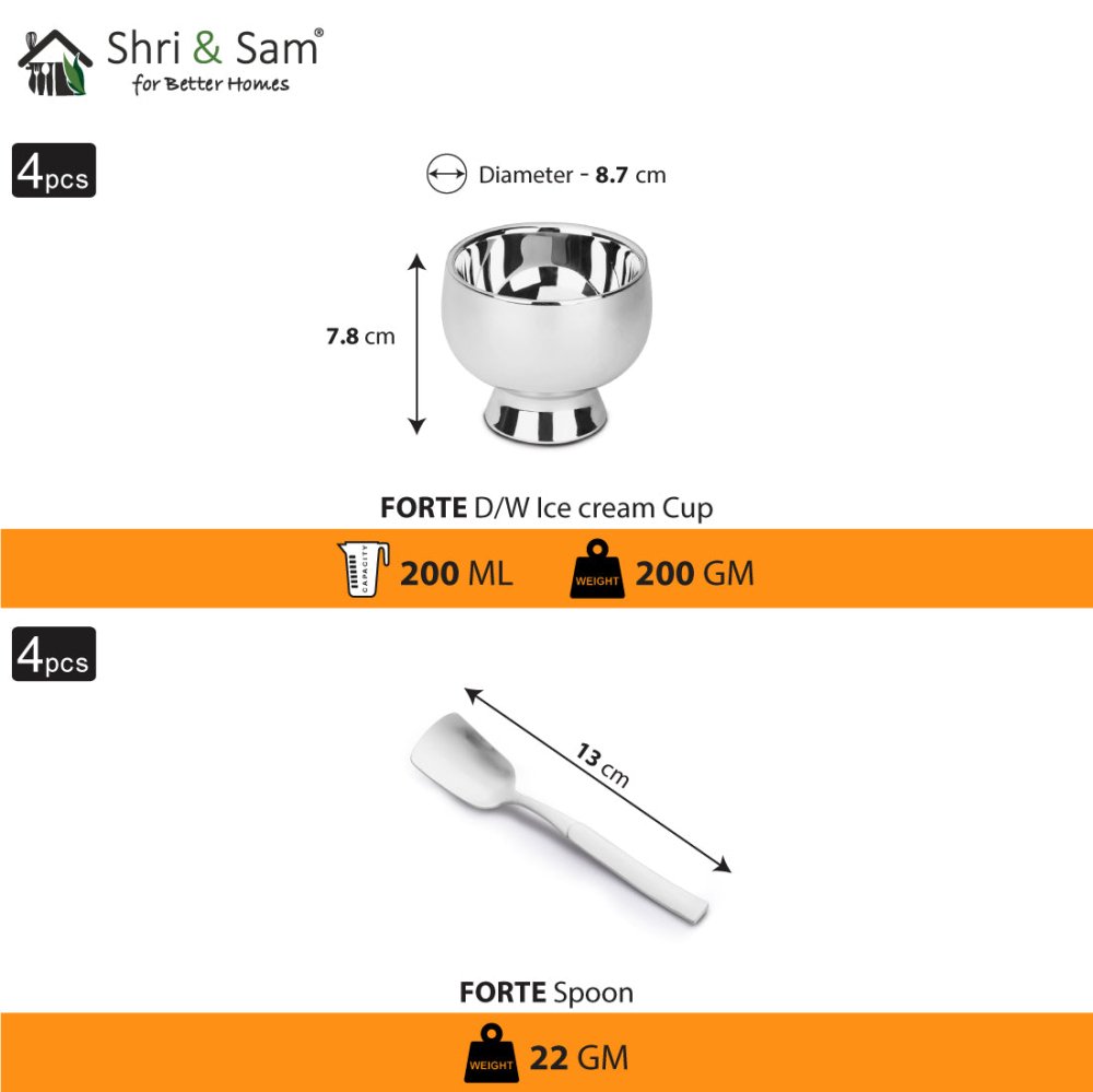 Stainless Steel 4 PCS Double Wall Ice Cream Set Forte