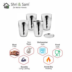 Stainless Steel 4 PCS Hammered Glass with SS Lid Impression
