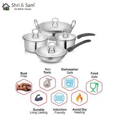 Stainless Steel 4 PCS Heavy Weight Hammered STARTER Cookware Set with Lid