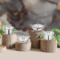 Stainless Steel 4 PCS Heavy Weight Hammered STARTER Cookware Set with Lid