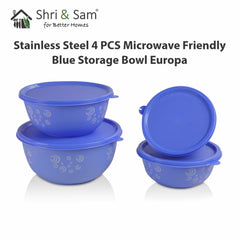 Stainless Steel 4 PCS Microwave Friendly Blue Storage Bowl Europa
